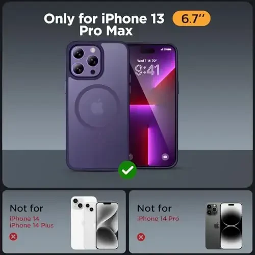 Miracase Magnetic Series for iPhone 13 Pro Max Case [MagSafe bilan mos] [2X ekran himoyachilari bilan] Harbiy darajadagi himoya, barmoq izlariga qarshi, iPhone 13 Pro Max uchun telefon qutisi, to'q binafsha - MIRACASE (1)