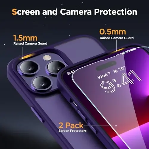 Miracase Magnetic Series for iPhone 13 Pro Max Case [MagSafe bilan mos] [2X ekran himoyachilari bilan] Harbiy darajadagi himoya, barmoq izlariga qarshi, iPhone 13 Pro Max uchun telefon qutisi, to'q binafsha - 5
