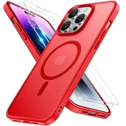 Miracase Magnetic Series for iPhone 14 Pro Max Case [Compatible with MagSafe] [with 2X Screen Protectors] Military-Grade Protection, Anti-Fingerprint, Phone Case for iPhone 14 Pro Max, Red - MIRACASE