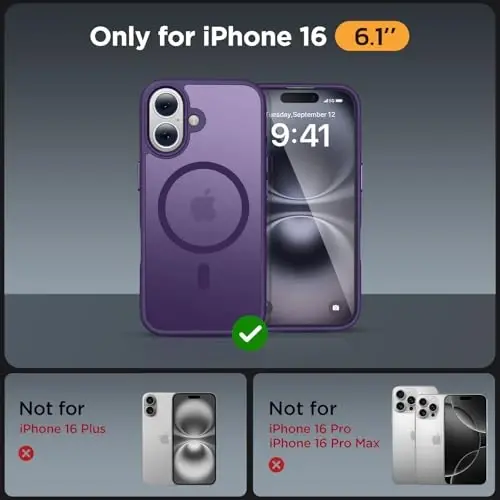Miracase Magnetic Series for iPhone 16 Case [Compatible with MagSafe] Military-Grade Protection, Anti-Fingerprint, Slim Phone Case for iPhone 16 6.1 inch - Deep Purple - 2