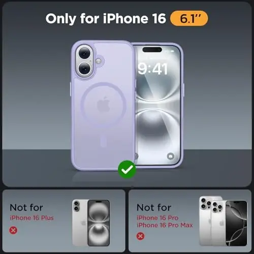 Miracase Magnetic Series for iPhone 16 Case [Compatible with MagSafe] Military-Grade Protection, Anti-Fingerprint, Slim Phone Case for iPhone 16 6.1 inch - Light Purple - 2
