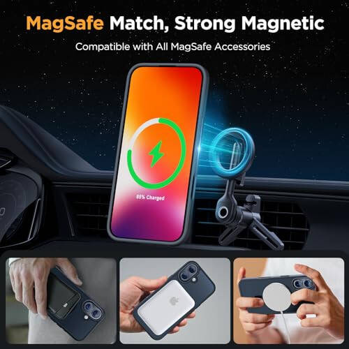 Miracase Magnetic Series for iPhone 16 Case [Compatible with MagSafe] [with 2X Screen Protectors] Military-Grade Protection, Anti-Fingerprint, Slim Phone Case for iPhone 16 6.1 inch - Black - 3