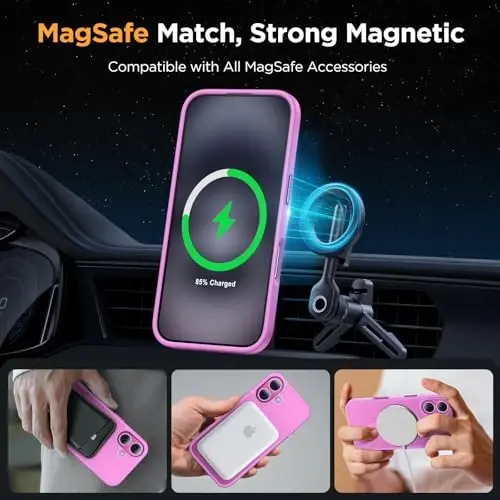 Miracase Magnetic Series for iPhone 16 Case [Compatible with MagSafe] [with 2X Screen Protectors] Military-Grade Protection, Anti-Fingerprint, Slim Phone Case for iPhone 16 6.1 inch - Light Purple - 4
