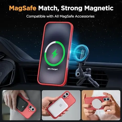 Miracase Magnetic Series for iPhone 16 Case [Compatible with MagSafe] [with 2X Screen Protectors] Military-Grade Protection, Anti-Fingerprint, Slim Phone Case for iPhone 16 6.1 inch - Red - 4