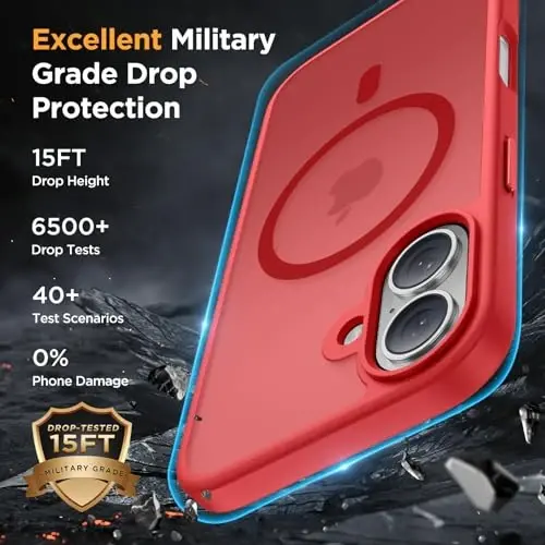 Miracase Magnetic Series for iPhone 16 Case [Compatible with MagSafe] [with 2X Screen Protectors] Military-Grade Protection, Anti-Fingerprint, Slim Phone Case for iPhone 16 6.1 inch - Red 