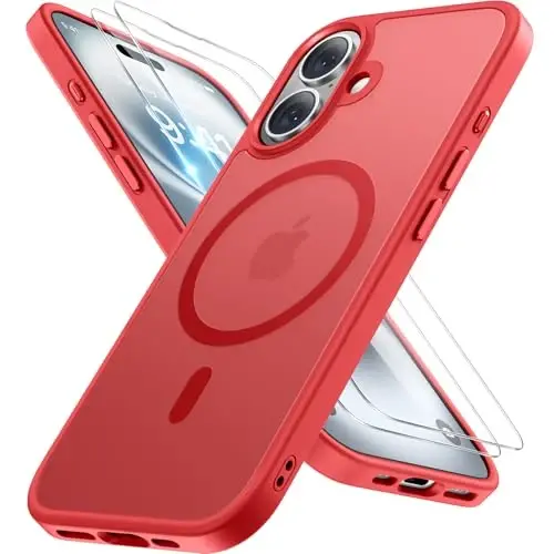 Miracase Magnetic Series for iPhone 16 Case [MagSafe bilan mos] [2X ekran himoyachilari bilan] Harbiy darajadagi himoya, barmoq izlariga qarshi, iPhone 16 6.1 dyuym uchun nozik telefon qutisi - Qizil 