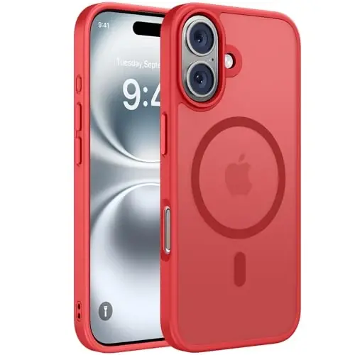 Miracase Magnetic Series for iPhone 16 Case [MagSafe bilan mos] [2X ekran himoyachilari bilan] Harbiy darajadagi himoya, barmoq izlariga qarshi, iPhone 16 6.1 dyuym uchun nozik telefon qutisi - Qizil - MIRACASE