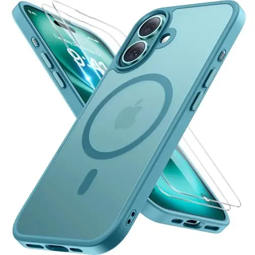 Miracase Magnetic Series for iPhone 16 Case [MagSafe bilan mos] [2X ekran himoyachilari bilan] Harbiy darajadagi himoya, iPhone 16 6.1 dyuym uchun ingichka telefon qutilari - Yashil 