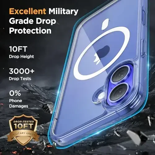 Miracase Magnetic Series for iPhone 16 Case [MagSafe bilan mos] [2X ekran himoyachisi bilan] Harbiy darajadagi himoya, barmoq izlariga qarshi, iPhone 16 6.1 dyuym uchun ingichka telefon qutisi - shaffof - 5