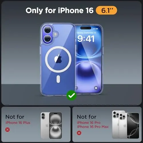 Miracase Magnetic Series for iPhone 16 Case [MagSafe bilan mos] [2X ekran himoyachisi bilan] Harbiy darajadagi himoya, barmoq izlariga qarshi, iPhone 16 6.1 dyuym uchun ingichka telefon qutisi - shaffof - MIRACASE (1)