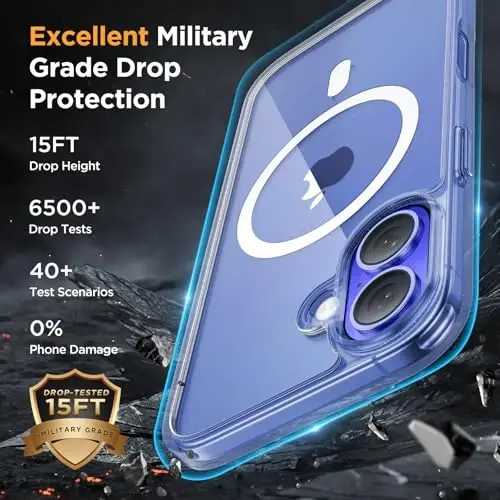 Miracase Magnetic Series for iPhone 16 Case [MagSafe bilan mos] [2X ekran himoyachisi bilan] Harbiy darajadagi himoya, barmoq izlariga qarshi, iPhone 16 6.1 dyuym uchun ingichka telefon qutisi - shaffof - 4