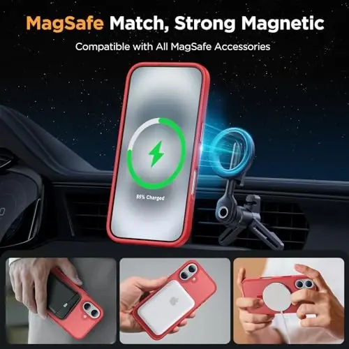 Miracase Magnetic Series for iPhone 16 Plus Case [MagSafe bilan mos] [2X ekran himoyachilari bilan] Harbiy darajadagi himoya, barmoq izlariga qarshi, 16 Plus 6.7 dyuym uchun ingichka telefon qutisi - Qizil - 3