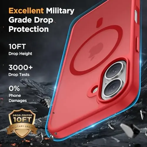 Miracase Magnetic Series for iPhone 16 Plus Case [MagSafe bilan mos] [2X ekran himoyachilari bilan] Harbiy darajadagi himoya, barmoq izlariga qarshi, 16 Plus 6.7 dyuym uchun ingichka telefon qutisi - Qizil - 5