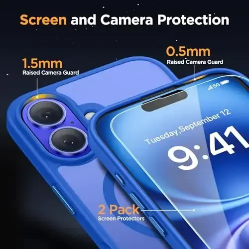 Miracase Magnetic Series for iPhone 16 Plus Case [MagSafe bilan mos] [2X ekran himoyachilari bilan] Harbiy darajadagi himoya, barmoq izlariga qarshi, iPhone 16 Plus 6.7 dyuym uchun ingichka telefon qutisi - Moviy - 6