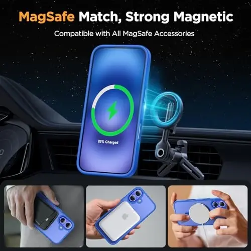 Miracase Magnetic Series for iPhone 16 Plus Case [MagSafe bilan mos] [2X ekran himoyachilari bilan] Harbiy darajadagi himoya, barmoq izlariga qarshi, iPhone 16 Plus 6.7 dyuym uchun ingichka telefon qutisi - Moviy - 3