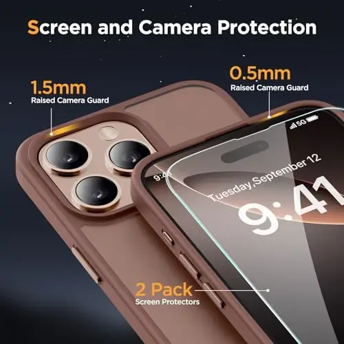 Miracase Magnetic Series for iPhone 16 Pro Case [MagSafe bilan mos] [2X ekran himoyachilari bilan] Harbiy darajadagi himoya, barmoq izlariga qarshi, 16 Pro 6.3 dyuym uchun ingichka telefon qutisi - Champagne - 6