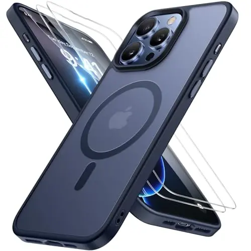 Miracase Magnetic Series for iPhone 16 Pro Case [MagSafe bilan mos] [2X ekran himoyachilari bilan] Harbiy darajadagi himoya, barmoq izlariga qarshi, 16 Pro 6.3 dyuym uchun ingichka telefon qutisi - To'q ko'k - MIRACASE