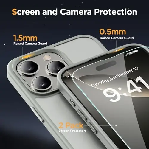 Miracase Magnetic Series for iPhone 16 Pro Case [MagSafe bilan mos] [2X ekran himoyachilari bilan] Harbiy darajadagi himoya, barmoq izlariga qarshi, 16 Pro 6.3 dyuym uchun nozik telefon qutisi - Kulrang - 6