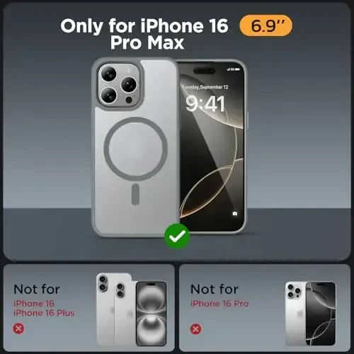 Miracase Magnetic Series for iPhone 16 Pro Max Case [MagSafe bilan mos] [2X ekran himoyachilari bilan] Harbiy darajadagi himoya, barmoq izlariga qarshi, 16 Pro Max 6.9 dyuym uchun ingichka telefon qutisi - Kulrang - MIRACASE (1)