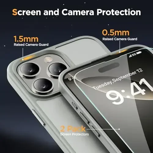 Miracase Magnetic Series for iPhone 16 Pro Max Case [MagSafe bilan mos] [2X ekran himoyachilari bilan] Harbiy darajadagi himoya, barmoq izlariga qarshi, 16 Pro Max 6.9 dyuym uchun ingichka telefon qutisi - Kulrang - 6