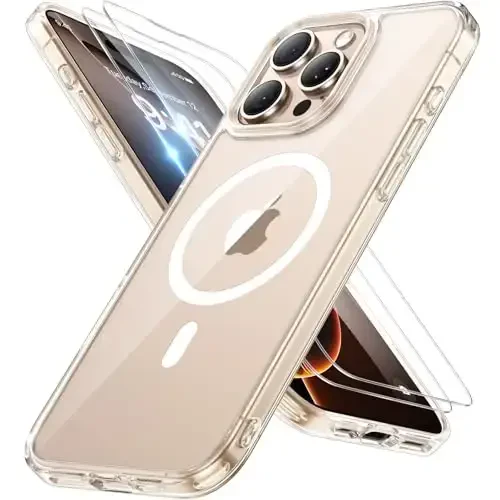 Miracase Magnetic Series for iPhone 16 Pro Max Case [MagSafe bilan mos] [2X ekran himoyachilari bilan] Harbiy darajadagi himoya, barmoq izlariga qarshi, iPhone 16 Pro Max 6.9 dyuym uchun ingichka telefon g'ilofi - Shaffof - 1