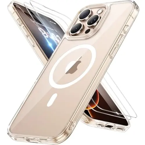 Miracase Magnetic Series for iPhone 16 Pro Max Case [MagSafe bilan mos] [2X ekran himoyachilari bilan] Harbiy darajadagi himoya, barmoq izlariga qarshi, iPhone 16 Pro Max 6.9 dyuym uchun ingichka telefon g'ilofi - Shaffof 