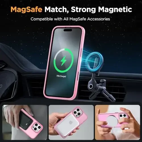 Miracase Magnetic Series for iPhone 16 Pro Max Case [MagSafe bilan mos] [2X ekran himoyachisi bilan] Harbiy darajadagi himoya, 16 Pro Max 6.9 dyuym uchun nozik telefon qutisi - Mes Pink - 3