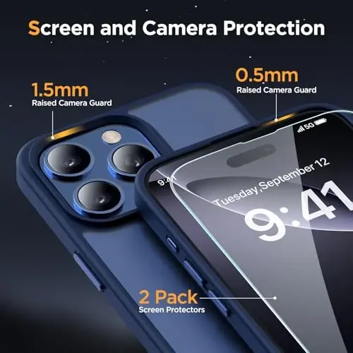 Miracase Magnetic Series for iPhone 16 Pro Max Case [MagSafe bilan mos] [Ekran himoyachisi bilan] Harbiy darajadagi himoya, barmoq izlariga qarshi, 16 Pro Max 6.9 dyuym uchun ingichka telefon qutisi - To'q ko'k - 6