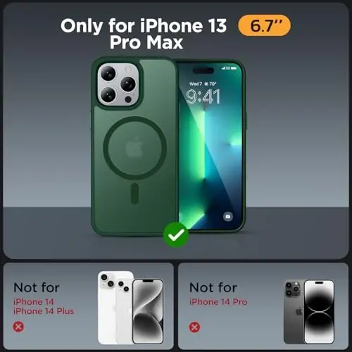 Miracase Magnetic Series iPhone 13 Pro Max uchun g'ilof [MagSafe bilan mos] [2X ekran himoyachilari bilan] Harbiy darajadagi himoya, barmoq izlariga qarshi, iPhone 13 Pro Max uchun telefon g'ilofi, to'q yashil - 2