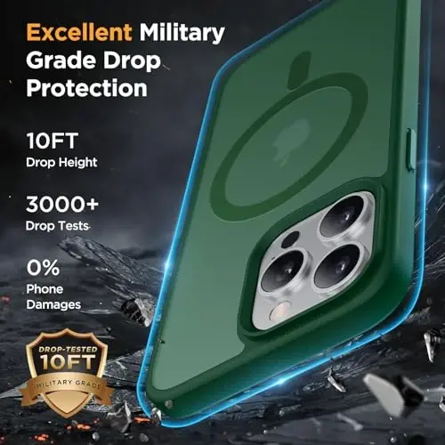 Miracase Magnetic Series iPhone 13 Pro Max uchun g'ilof [MagSafe bilan mos] [2X ekran himoyachilari bilan] Harbiy darajadagi himoya, barmoq izlariga qarshi, iPhone 13 Pro Max uchun telefon g'ilofi, to'q yashil - 6