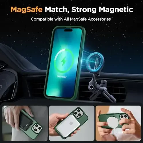 Miracase Magnetic Series iPhone 13 Pro uchun mo'ljallangan g'ilof [MagSafe bilan mos] [2X ekran himoyachisi bilan] Barmoq izlariga qarshi, iPhone 13 Pro 6.1 dyuym uchun magnit telefon g'ilofi - To'q yashil - 3