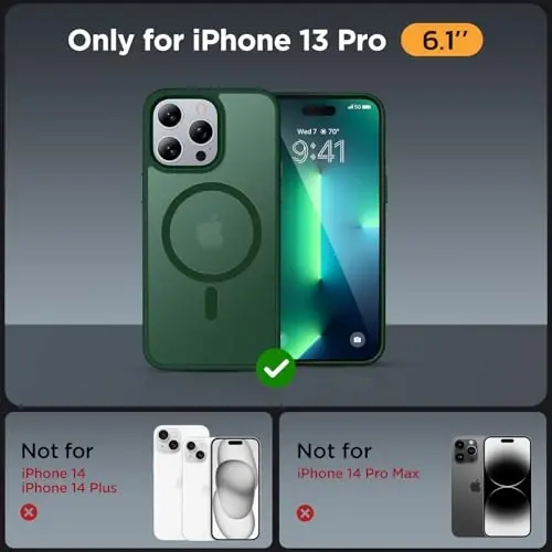 Miracase Magnetic Series iPhone 13 Pro uchun mo'ljallangan g'ilof [MagSafe bilan mos] [2X ekran himoyachisi bilan] Barmoq izlariga qarshi, iPhone 13 Pro 6.1 dyuym uchun magnit telefon g'ilofi - To'q yashil - 2