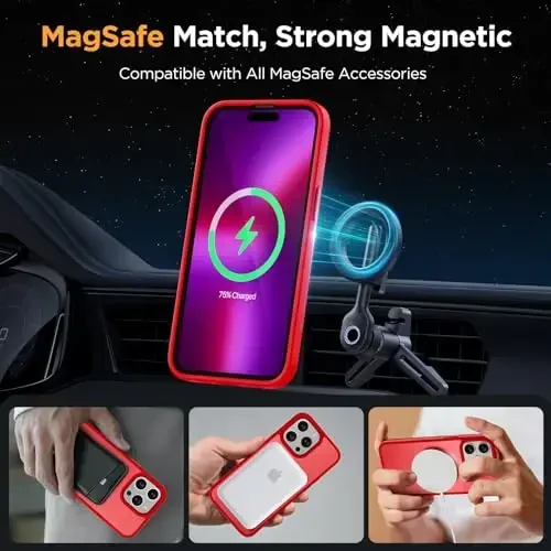 Miracase Magnetic Series iPhone 13 Pro uchun mo'ljallangan g'ilof [MagSafe bilan mos] [2X ekran himoyachisi bilan] Barmoq izlariga qarshi, iPhone 13 Pro 6.1 dyuym uchun magnitli telefon g'ilofi - Qizil - 3
