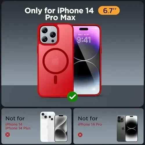 Miracase Magnetic Series iPhone 14 Pro Max uchun g'ilof [MagSafe bilan mos] [2X ekran himoyachilari bilan] Harbiy darajadagi himoya, barmoq izlariga qarshi, iPhone 14 Pro Max uchun telefon g'ilofi, qizil - MIRACASE (1)