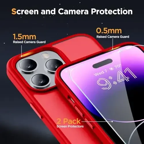 Miracase Magnetic Series iPhone 14 Pro Max uchun g'ilof [MagSafe bilan mos] [2X ekran himoyachilari bilan] Harbiy darajadagi himoya, barmoq izlariga qarshi, iPhone 14 Pro Max uchun telefon g'ilofi, qizil - 5