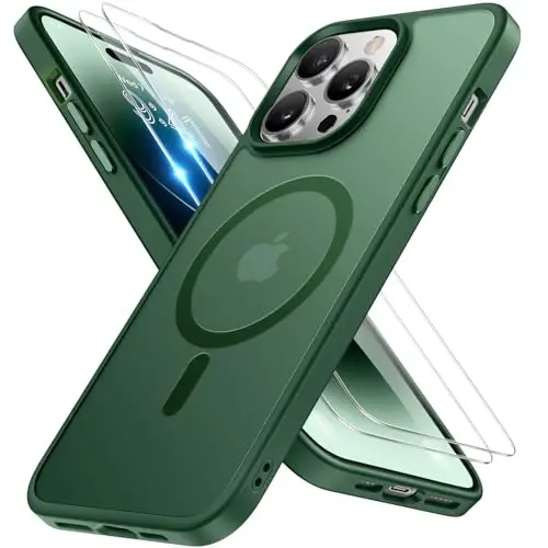Miracase Magnetic Series iPhone 14 Pro Max uchun mo'ljallangan [MagSafe bilan mos] [2X ekran himoyachilari bilan] Barmoq izlariga qarshi, magnitli telefon qutisi iPhone 14 Pro Max 6.7 dyuym - To'q yashil 
