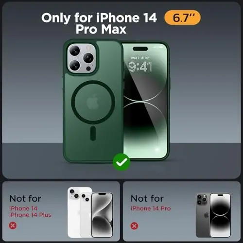 Miracase Magnetic Series iPhone 14 Pro Max uchun mo'ljallangan [MagSafe bilan mos] [2X ekran himoyachilari bilan] Barmoq izlariga qarshi, magnitli telefon qutisi iPhone 14 Pro Max 6.7 dyuym - To'q yashil - 2
