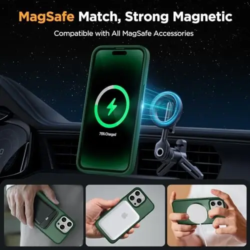 Miracase Magnetic Series iPhone 14 Pro uchun mo'ljallangan g'ilof [MagSafe bilan mos] [2X ekran himoyachisi bilan] Barmoq izlariga qarshi, magnit zaryadlovchi g'ilof iPhone 14 Pro 6.1 dyuym - To'q yashil - 4