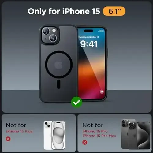 Miracase Magnetic Series iPhone 15 uchun ishlab chiqarilgan [MagSafe bilan mos keladi] [2X ekran himoyachilari bilan] Harbiy darajadagi himoya, Barmoq izi yo'q, iPhone 15 uchun magnit zaryadlovchi korpus - Qora - 2