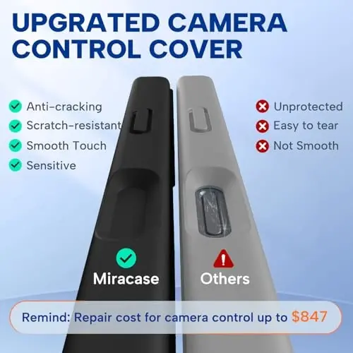 Miracase Magnetic uchun iPhone 17 Pro g‘ilof, MagSafe bilan mos keladi, o‘rnatilgan silikon kamera boshqaruv qopqog‘i, 17 Pro uchun 3.0 mm qalinlashtirilgan zarbaga chidamli tushishdan himoya qiluvchi telefon g‘ilofi, To‘q qora - 5