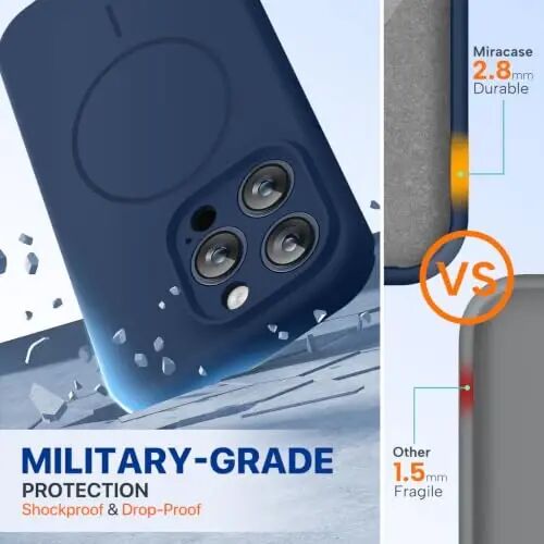Miracase Магнитный для iPhone 15 Pro Чехол, [Мягкая Противоцарапающаяся Подкладка из Микрофибры], Совместим с MagSafe, Жидкий Силикон Ударопрочный Чехол для Телефона с Защитой от Падений для 15 Pro, Темно-Синий - 1