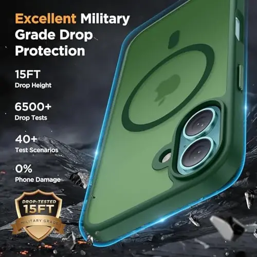 miracase Magnetic for iPhone 17 Case (Compatible with MagSafe) with Screen Protector Military-Grade Protection, Anti-Fingerprint Translucent Matte Phone Cover for iPhone 17 6.3 inch, Dark Green - 4