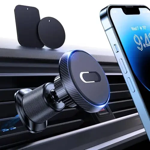 Miracase Magnetic Phone Holder for Car, [Never Blocking] Hands Free Universal Car Phone Holder, Strong Magnets Phone Mount, Vent Clip Cell Phone Mount for iPhone and All Smartphone - 1