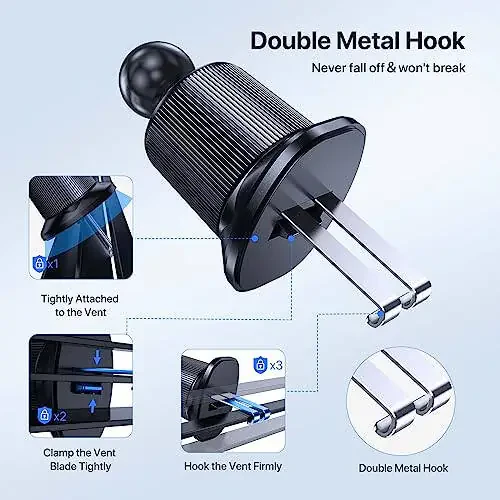 Miracase Magnetic Phone Holder for Car, [Never Blocking] Hands Free Universal Car Phone Holder, Strong Magnets Phone Mount, Vent Clip Cell Phone Mount for iPhone and All Smartphone - 3