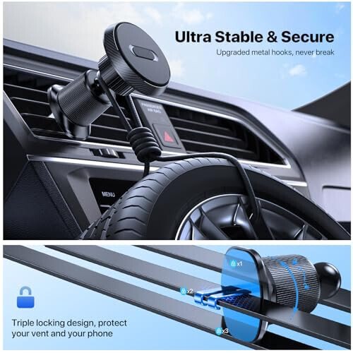 Miracase Magnetic Phone Holder for Car, [Never Blocking] Hands Free Universal Car Phone Holder, Strong Magnets Phone Mount, Vent Clip Cell Phone Mount for iPhone and All Smartphone - 4