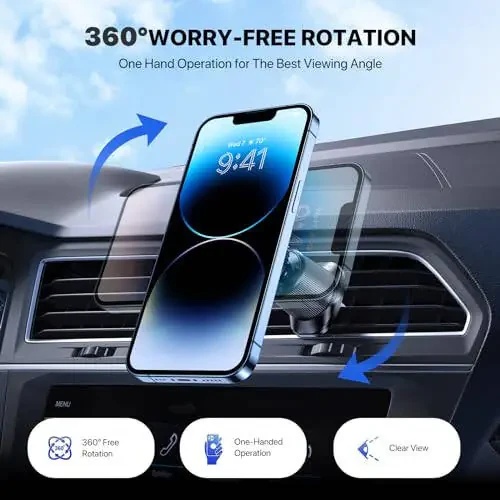 Miracase Magnetic Phone Holder for Car, [Never Blocking] Hands Free Universal Car Phone Holder, Strong Magnets Phone Mount, Vent Clip Cell Phone Mount for iPhone and All Smartphone - 6