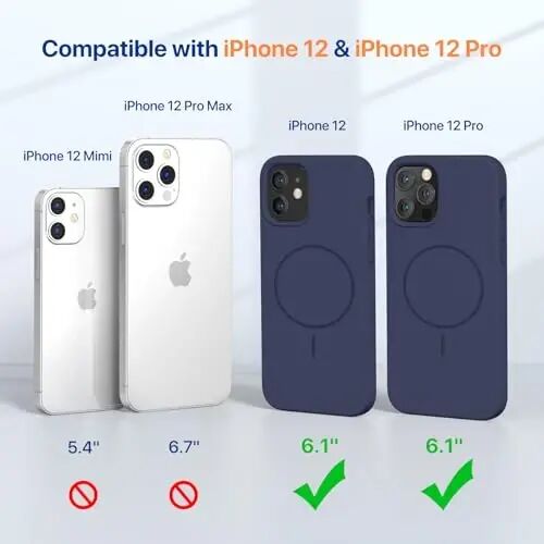 Miracase Magnetic for iPhone 12 Case/iPhone 12 Pro Case, [Soft Anti-Scratch Microfiber Lining], Compatible with MagSafe, Liquid Silicone Shockproof Drop Protection Phone Case for 12/12 Pro,Dark Blue - 2
