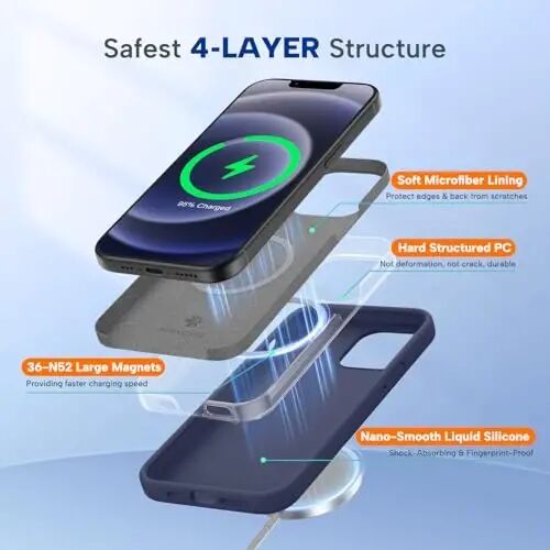 Miracase Magnetic for iPhone 12 Case/iPhone 12 Pro Case, [Soft Anti-Scratch Microfiber Lining], Compatible with MagSafe, Liquid Silicone Shockproof Drop Protection Phone Case for 12/12 Pro,Dark Blue - 4