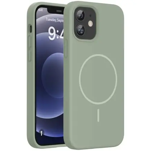 Miracase Magnetic for iPhone 12 Case/iPhone 12 Pro Case, [Soft Anti-Scratch Microfiber Lining], Compatible with MagSafe,Liquid Silicone Shockproof Drop Protection Phone Case for 12/12 Pro,Patina Green 