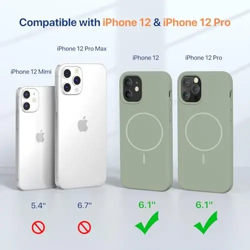 Miracase Magnetic for iPhone 12 Case/iPhone 12 Pro Case, [Soft Anti-Scratch Microfiber Lining], Compatible with MagSafe,Liquid Silicone Shockproof Drop Protection Phone Case for 12/12 Pro,Patina Green - 2